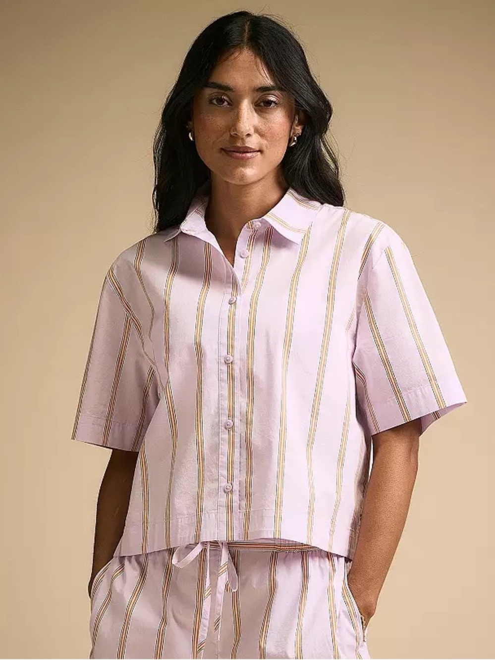 CALIA Women's Poplin Short Sleeve Boxy Button Down